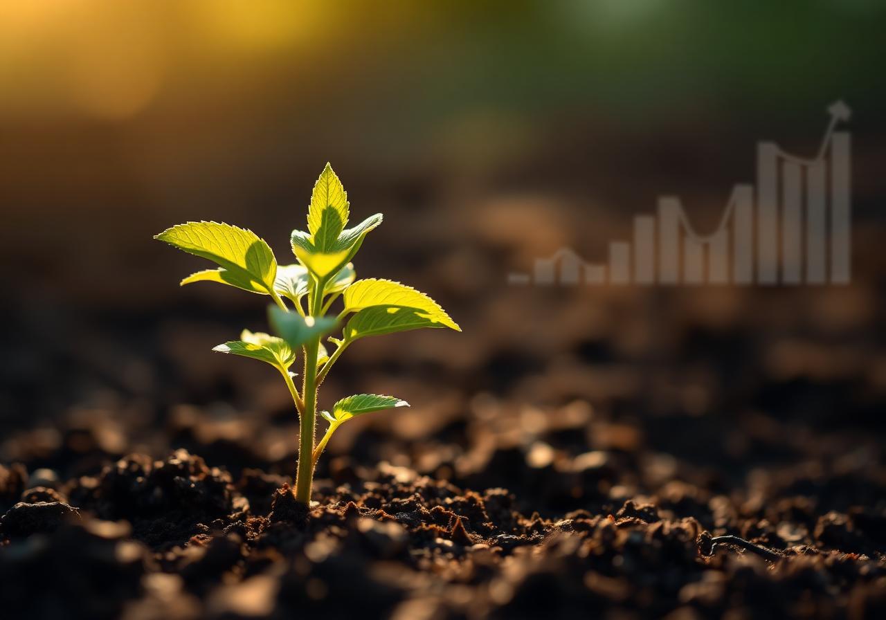 Young plant growing in soil representing investment growth
